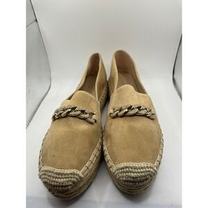 Karl Lagerfeld Paris Women's Tan Suede Espadrille Flats Embellished Chain Size 8